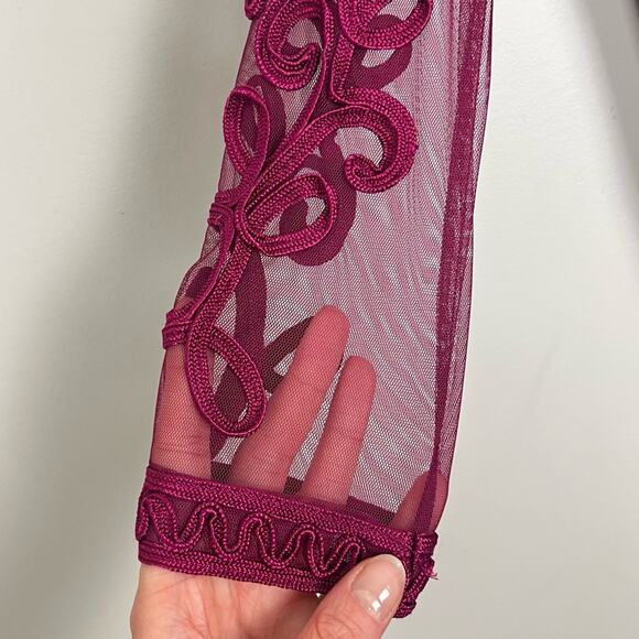 JS Collections Soutache Embroidered Midi Dress Fuchsia sz 2 Cocktail Wedding - Picture 6 of 12